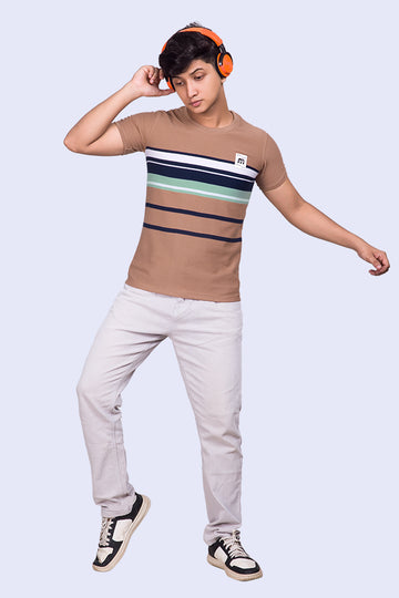 Cafe Brown Gem Auto Stripes Half Sleeve Tees