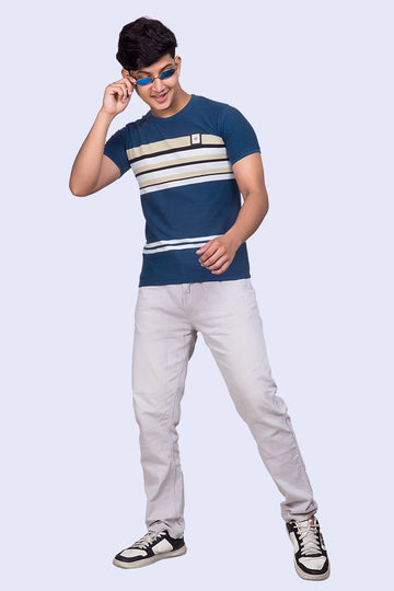 Navy Gem Auto Stripes Half Sleeve Tees