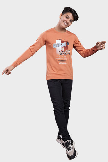 Romantic Orange Round Neck Tees Tensile Lycra Edition