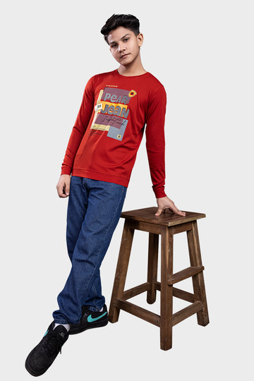 Scarlet Red Round Neck Tees Tensile Lycra Edition
