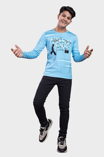 Sky Blue Round Neck Tees Tensile Lycra Edition