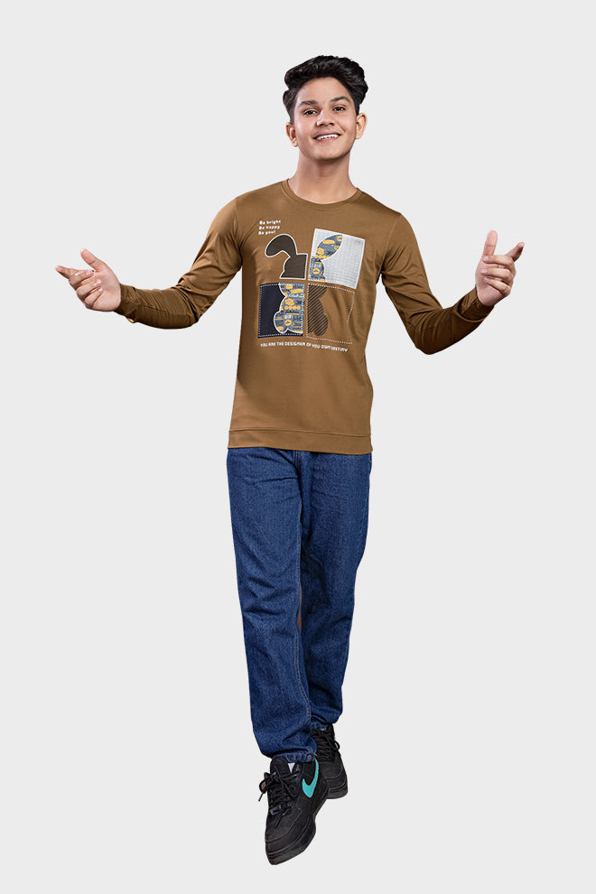 Brown Round Neck Tees Tensile Lycra Edition