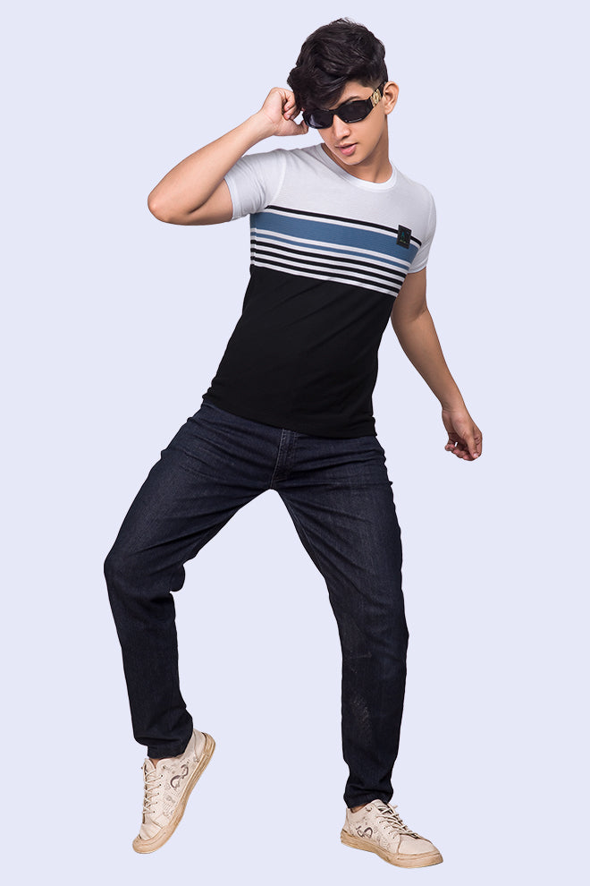 Pearl White Gem Auto Stripes Half Sleeve Tees